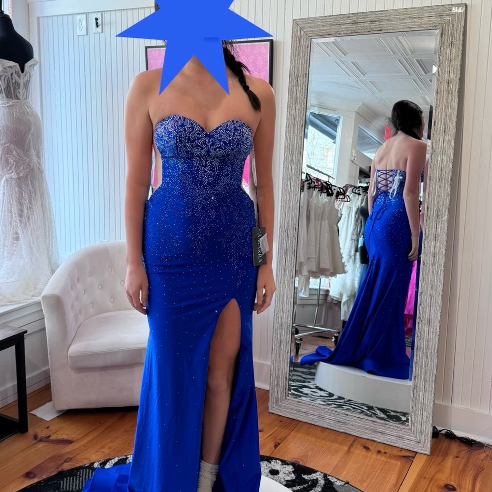 Strapless Royal Blue Embellished Prom Dress / Evening Gown with Side Slit